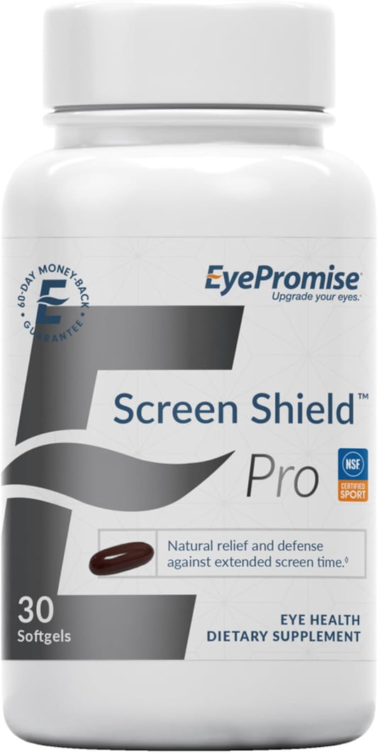 EyePromise Screen Shield All-in-One Eye Vitamin | Omega–3 Fish Oil, Bilberry, Lutein, Zeaxanthin, Vitamins A, C, B12, Zinc | 30 Count, Easy-Swallow Softgel Capsules
