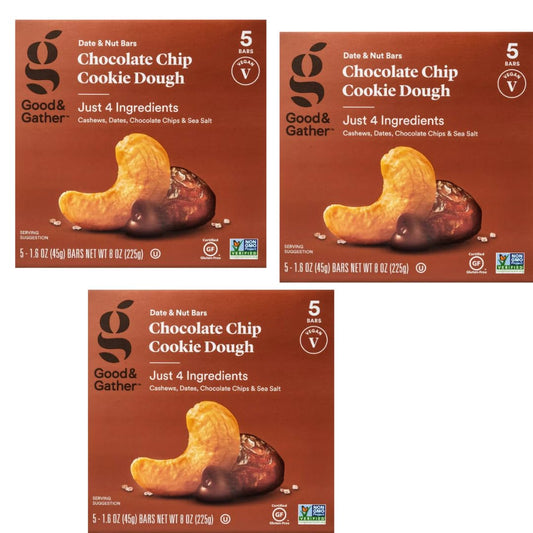 Cookie Dough Nutrition Bars, Chocolate Chip Flavor, 5 X 3 Count, Good Goo Gone INCLUDED Assorted wooden pen With an inspiration Message