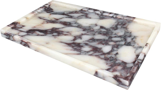 YMXYJM 100% Real Luxury Natural Marble Vanity Tray Genuine Calacatta Viola Marble Stone Storage Trays for Home Decor Bathroom Vanity Dresser Kitchen, Non-Resin\/Non-Ceramic, 11.7" x 7.8"