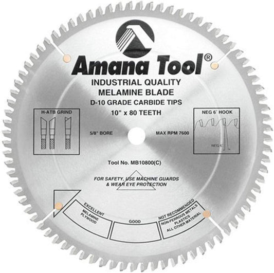 Amana Tool - MB10800 Carbide Tipped Double-Face Melamine 10" Dia x 80T H-ATB, -6 Deg
