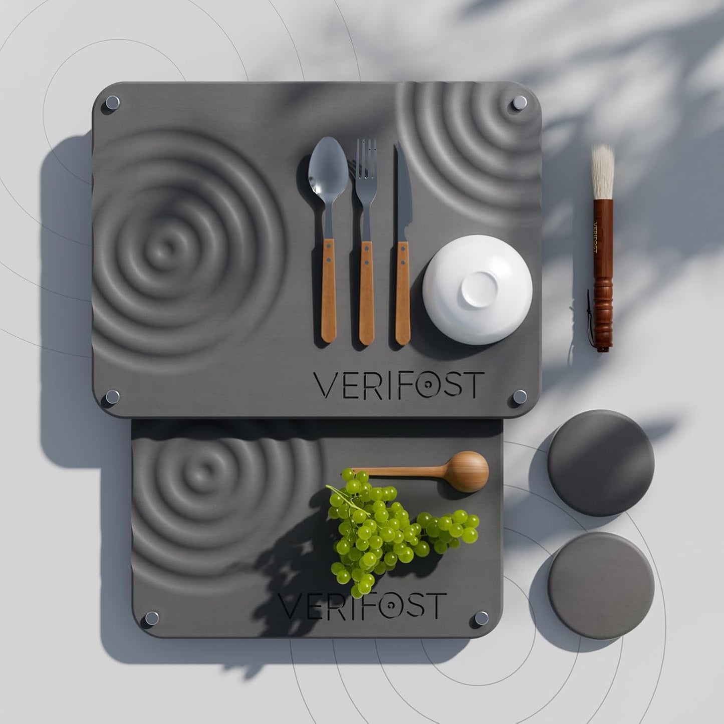 VERIFOST 2025 2PCs Large Drying Stone for Kitchen Counter, Stone Drying Mat for Kitchen Counter, Quick Drying Matt Kitchen Counter, Diatomaceous Earth Dish Mat with Non-slip Feet Midnight Gray