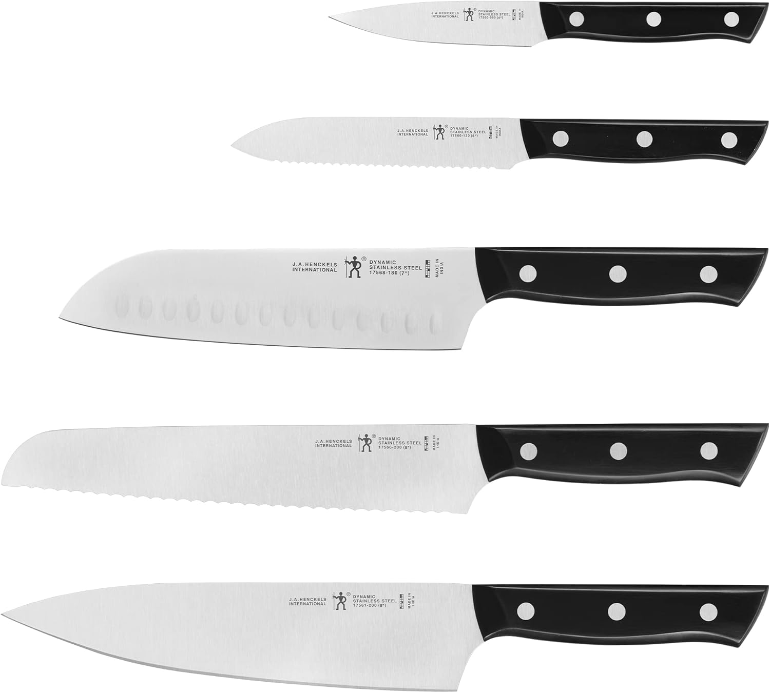 HENCKELS Dynamic Razor-Sharp 5-Piece Kitchen Knife Set, Chef Knife, Bread Knife, German Engineered Informed by 100+ Years of Mastery