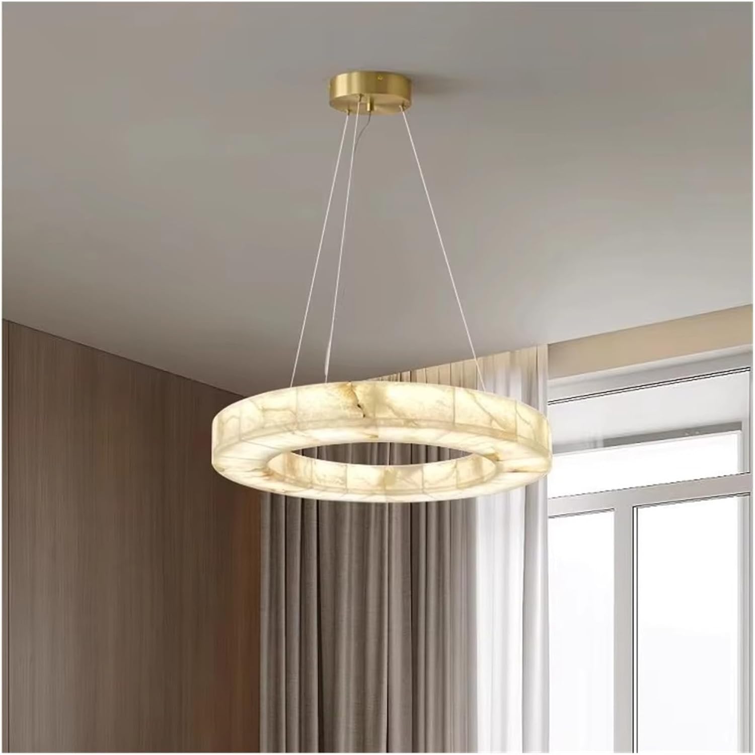HUAYANGDD Copper Natural Marble Ceiling Chandelier Led Home Appliance Foyer White Stone Hanging Lamps,Modern Lighting(50cm)
