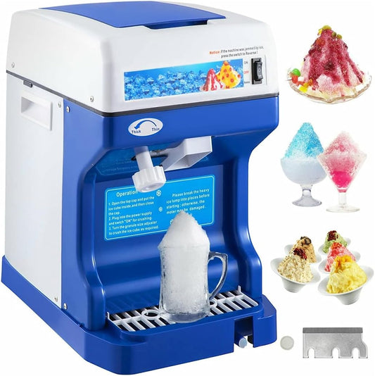 Ice Shaver Machine Compact Size Tabletop Snow Cone Texture Full Automatic Electric Commercial Shaved Frozen Drink Slushies Milkshakes Crushes Soft Slush Yogurt Restaurant Hotel Home Coffee Shop