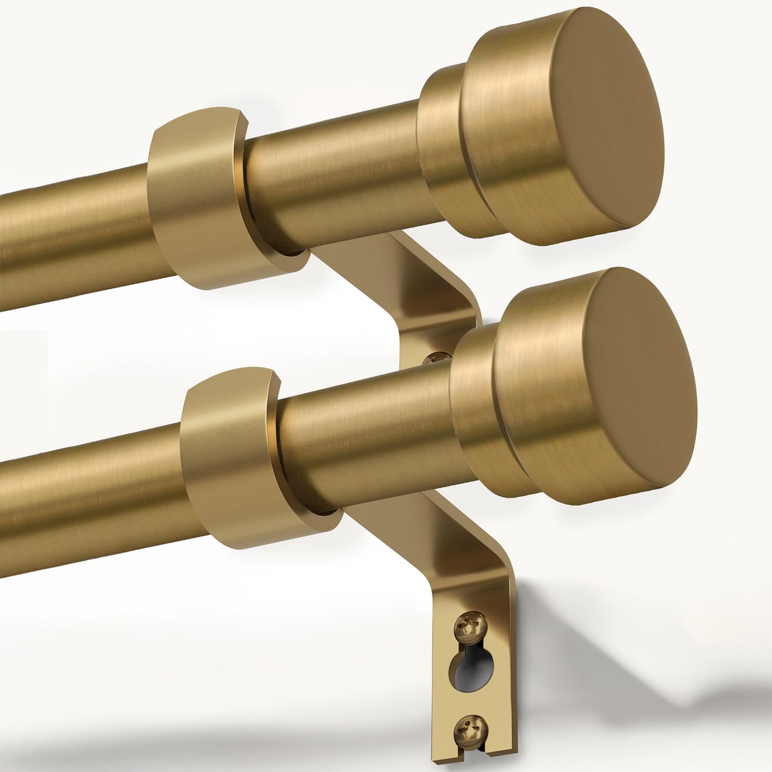 2 Pack Warm Gold Curtain Rods for Windows 28 to 48 Inches Adjustable Length Heavy Duty 1" Diameter Brass Window Curtain Rod with Solid Metal Finials for Outdoor Farmhouse Bedroom Kitchen Living Room