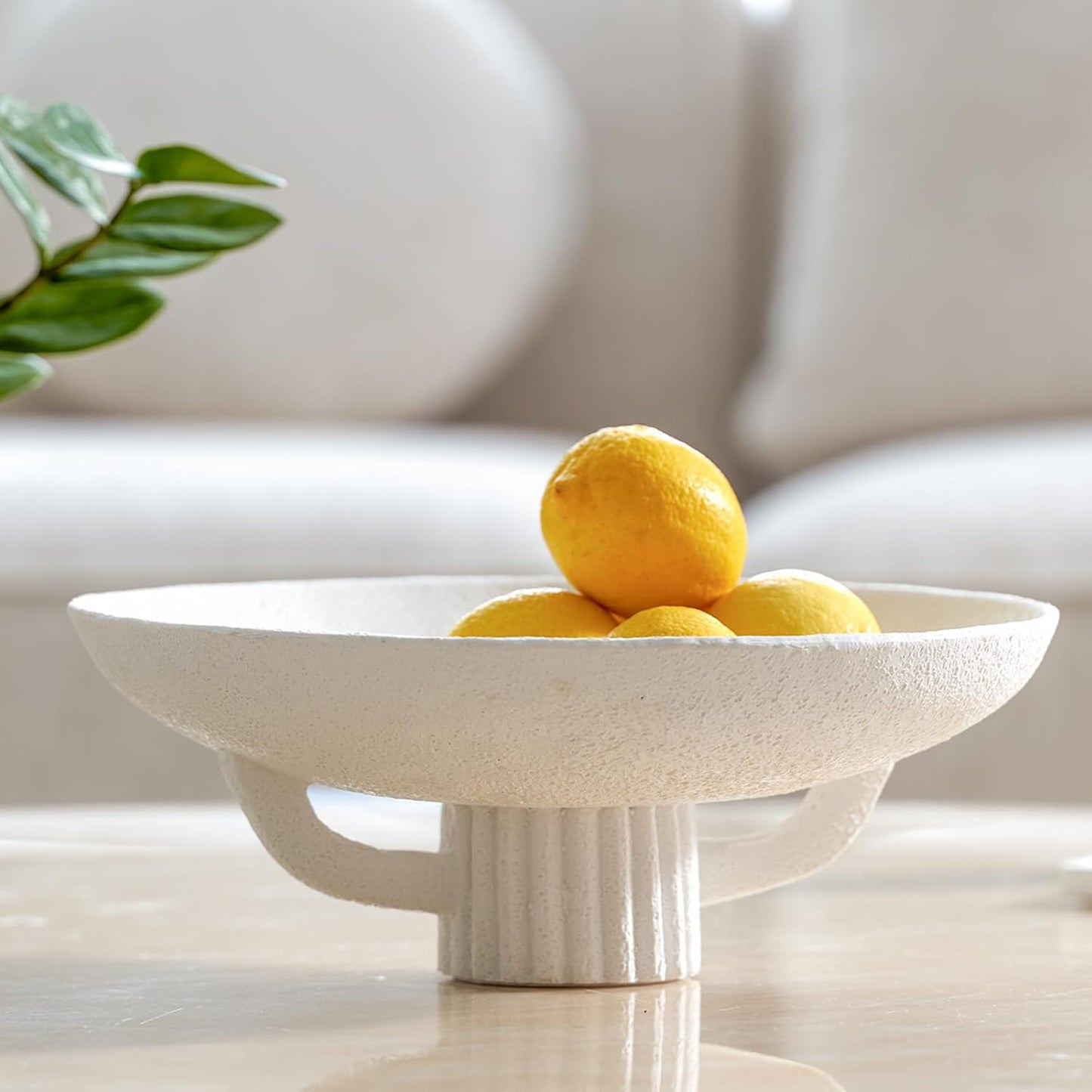 White Resin Decorative Bowl for Boho Modern Home Decor, 11.2" Large Elegant Pedestal Kitchen Fruit Bowl\/Key Holder\/Potpourri for Entryway Table, Coffee Table, Dining Room,Table Centerpiece Bowl
