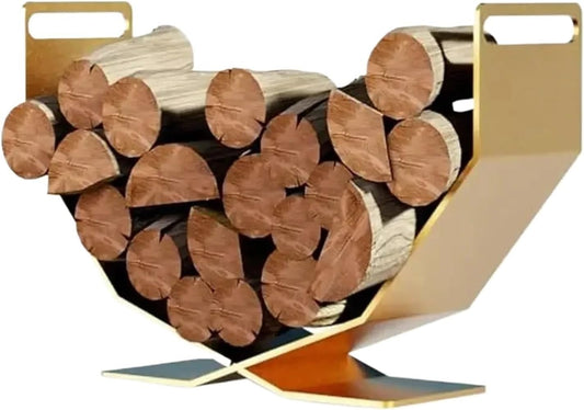 Firewood storage rack Heavy Duty Firewood Storage Rack Organizer 17.72" Indoor Outdoor Metal Holder Gold Stand