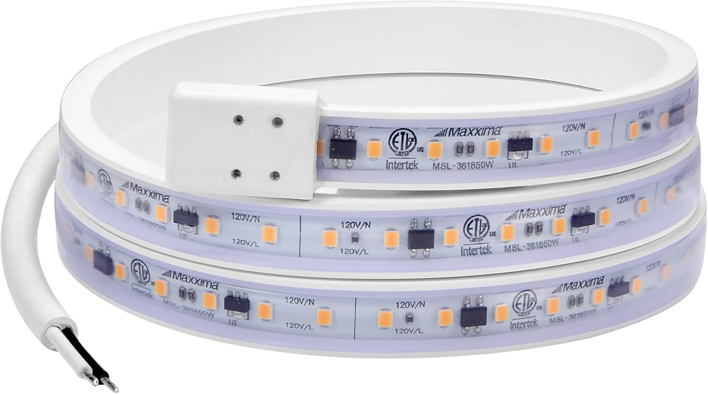 Maxxima 36 in. Hardwired LED Under Cabinet Strip Light, 1380 Lumens, 3000K Warm White, Kitchen and Living Room 120V White Cove Lighting, No Power Supply Needed