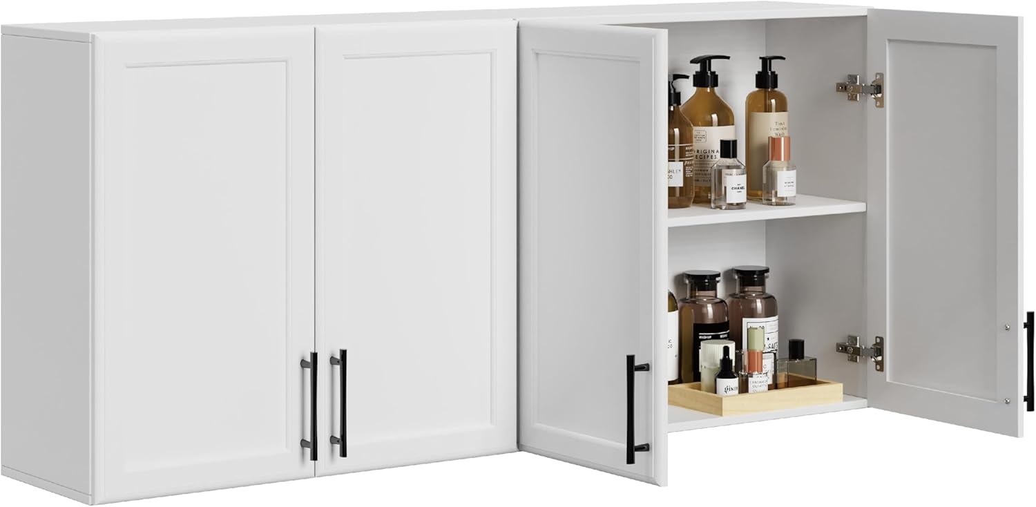 Furnaza Wall Storage Cabinet - Kitchen Laundry Wall Amount Cabinet with Two Shaker Doors and Shelf, in White, 24'Wx2Pcs