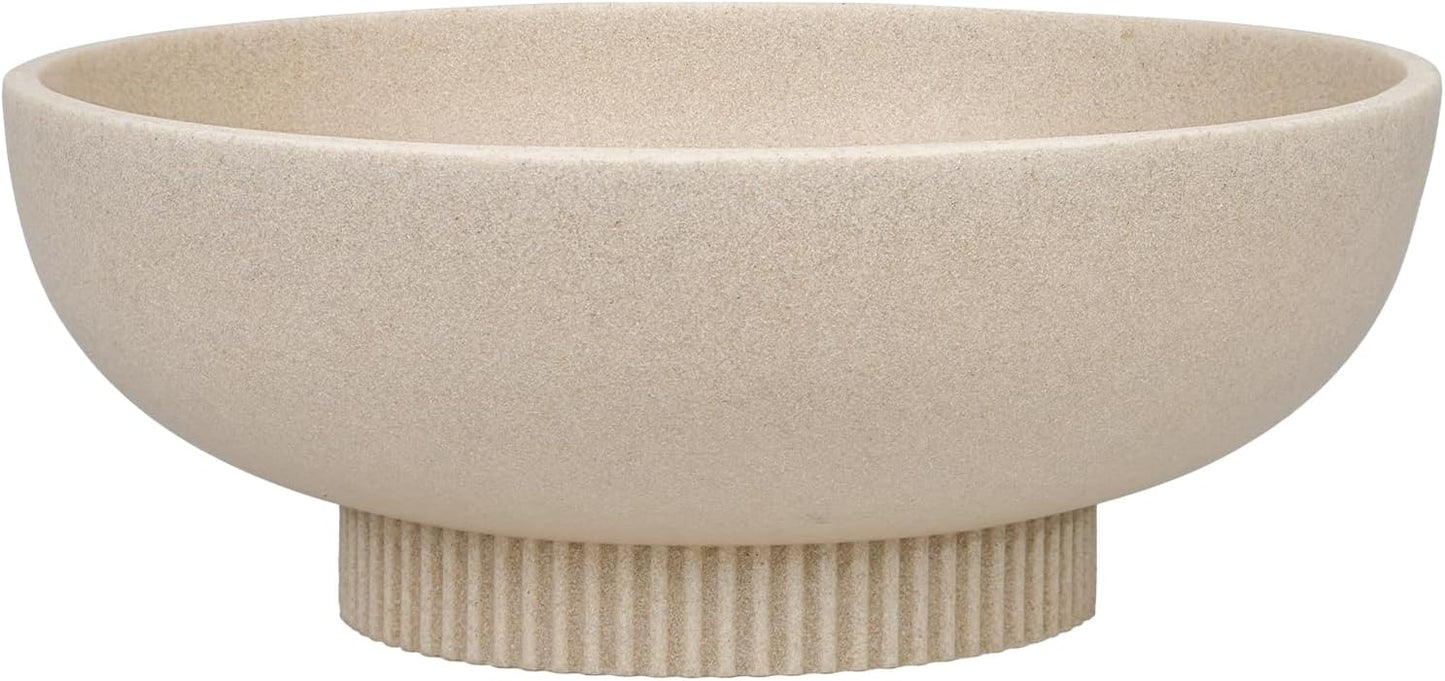 Large Resin Pedestal Decorative Bowl - Modern Handicraft Bowls for Home Decor - Fruit Bowl for Kitchen Counter - Key Bowl for Entryway Table,Artificial Stone Beige