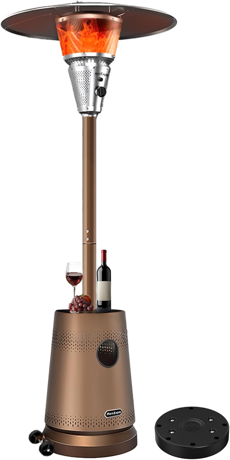 50,000 BTU Patio Heater for Outdoor Use, Portable Propane Patio Heater with Wheels, Stainless Steel Burner for Porch Deck Garden (Basic Brown)