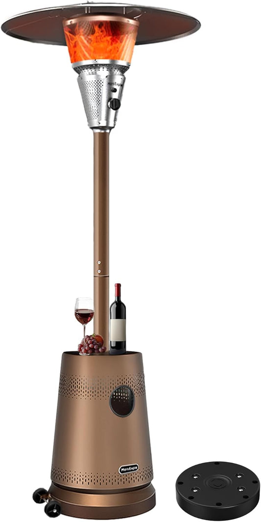 50,000 BTU Patio Heater for Outdoor Use, Portable Propane Patio Heater with Wheels, Stainless Steel Burner for Porch Deck Garden (Basic Brown)