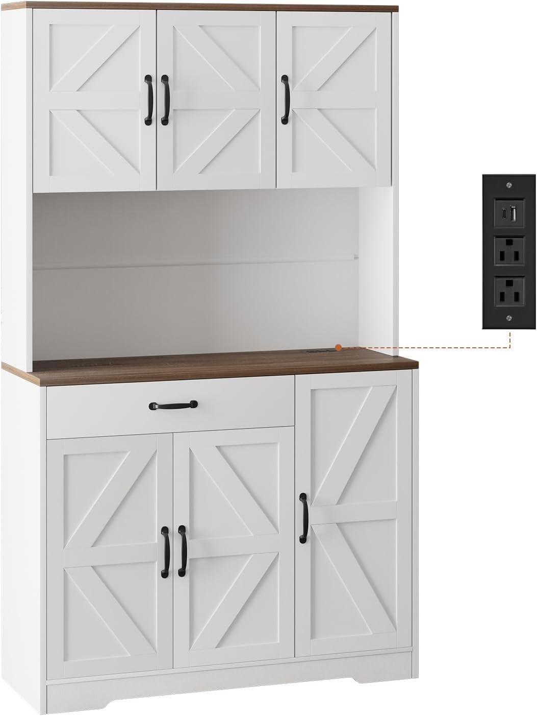 GRUSIGN 71" Kitchen Pantry Cabinet with Charging Station, Buffet Sideboard for Coffee Maker & Toaster, Storage Cabinet for Snacks, Spices & Wine, Fits Kitchen, Dining Room & Coffee Bar，White