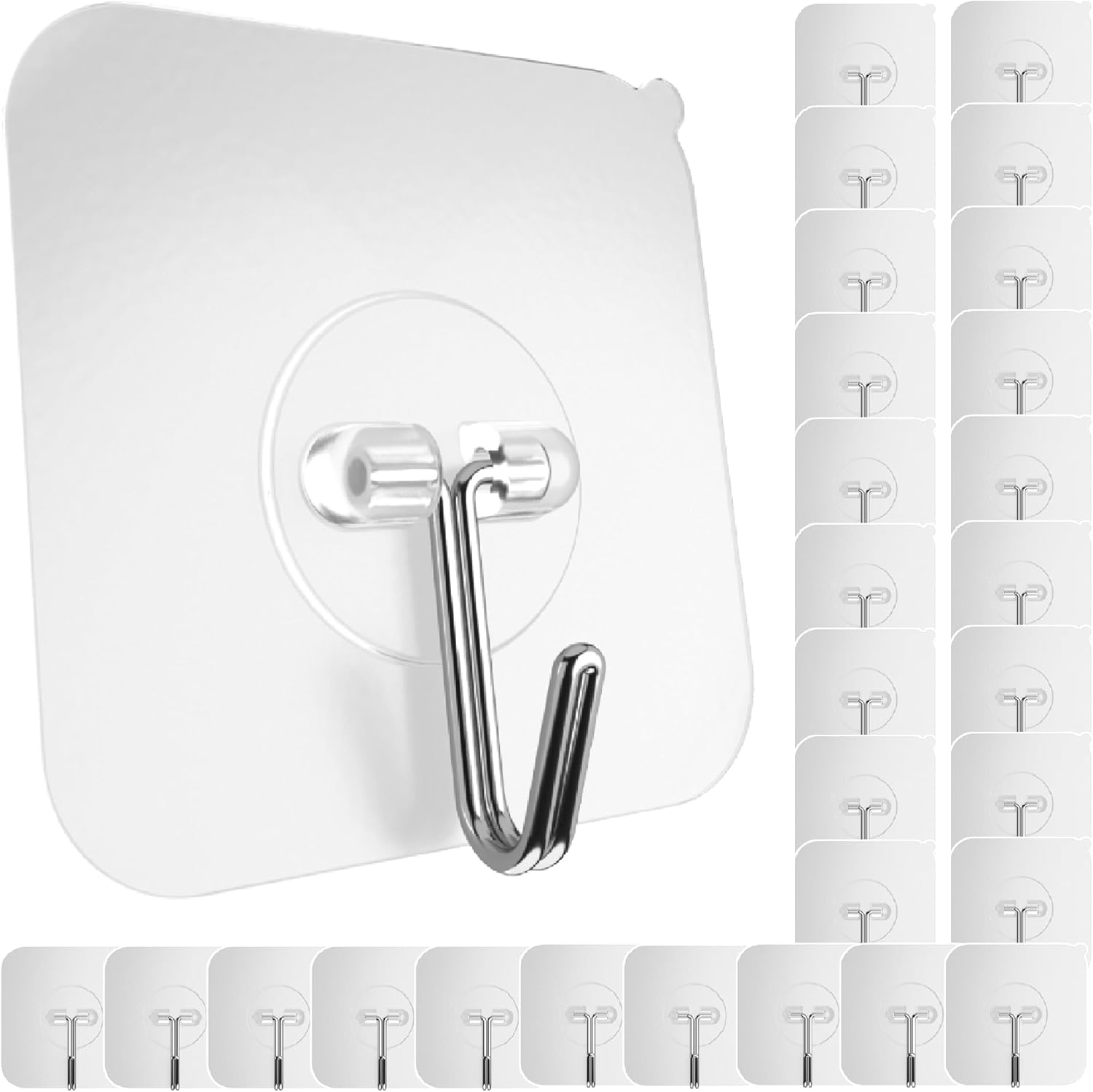 GLUIT Adhesive Wall Hooks for Hanging Heavy Duty 22 lbs Hooks for Walls No Damage, Towel Sticky Clear Hooks, Waterproof, Home, Bathroom, Kitchen, Office, and Outdoor, 40 Pack