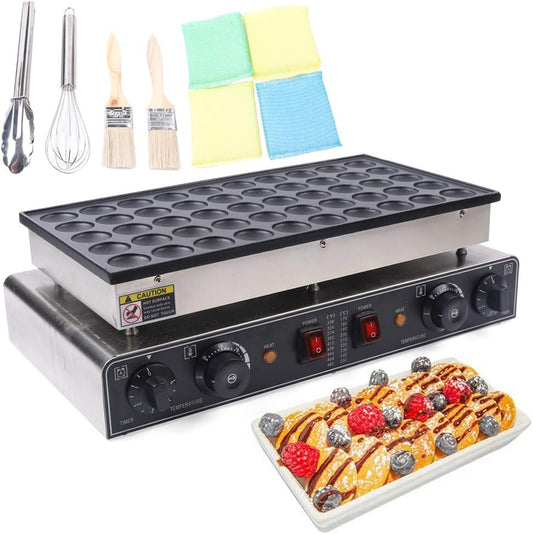 Mini Dutch Pancake Maker Donuts Maker Machine Commercial Nonstick Waffle Doughnut Baker 50 Slots Electric Pancake Maker Iron Nonstick Waffle Maker for Home, Party 1.7kw
