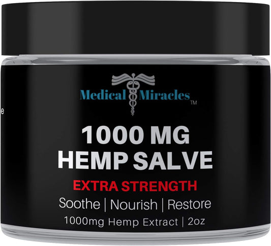 Hemp 1000 Mg Extra Strength Healing Salve Ideal for HIPS, Joints, Neck, Back, Elbows, Fingers, Hands, and Knees Made in USA
