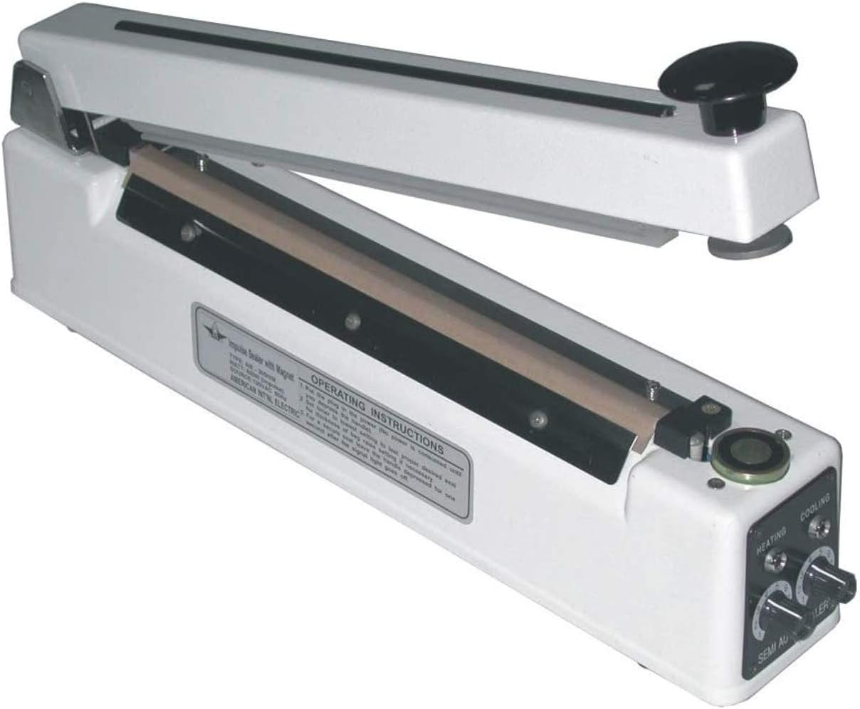 AIE-300HIM Tabletop Hand Impulse Heat Sealer, 12" Max Seal Length, 2mm Seal Width, Built-in Magnet, Dual Timers