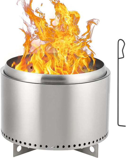 20.5 Inch Smokeless FirePit, Stainless Steel Outdoor Smokeless Firepit with Stand, Portable Fire Pit with Removable Ash Pan, Low Smoke Firepit for Patio, Backyard, Camping(Without Handle)