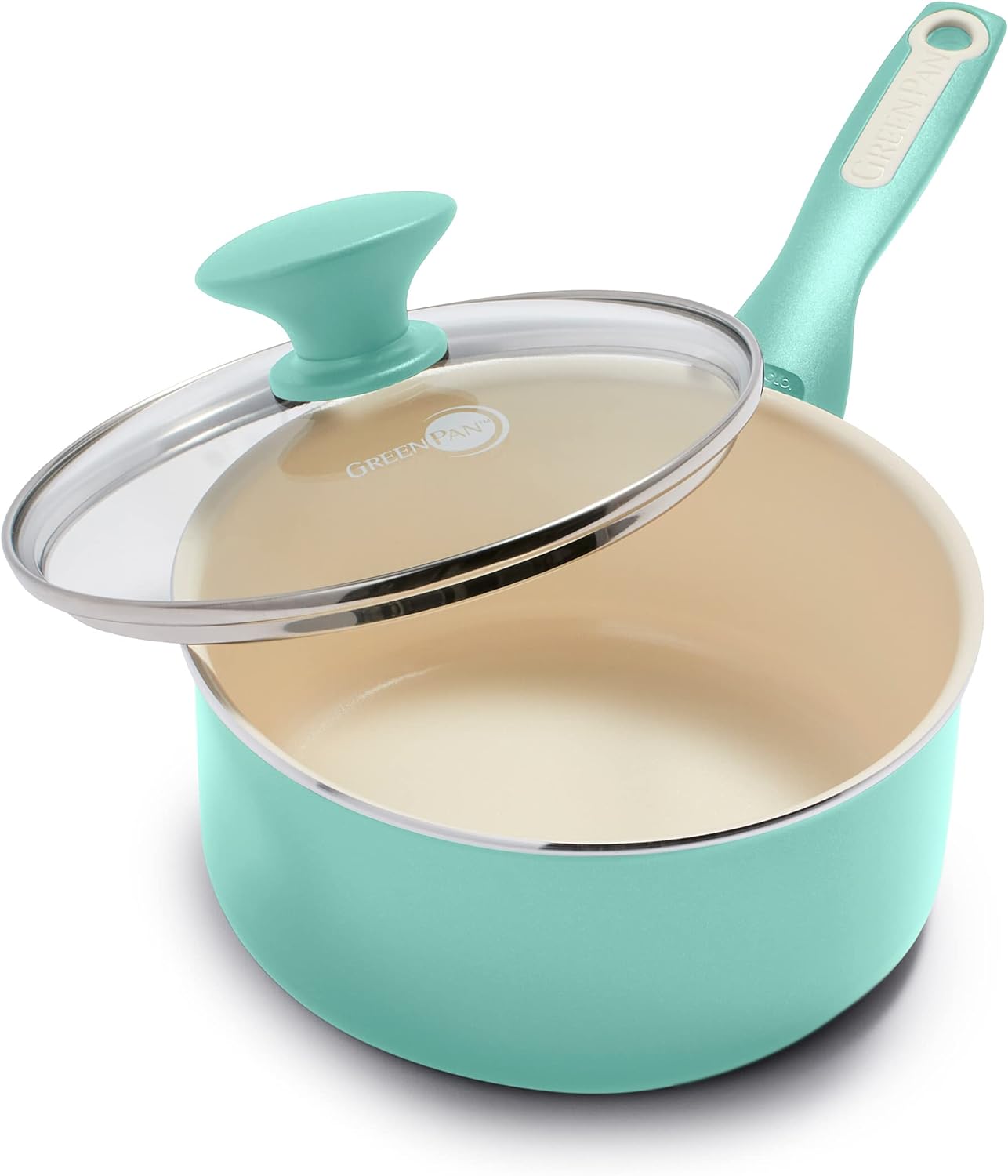 GreenPan Rio Healthy Ceramic Nonstick 2QT Saucepan with Lid, PFAS-Free, Dishwasher Safe, Turquoise