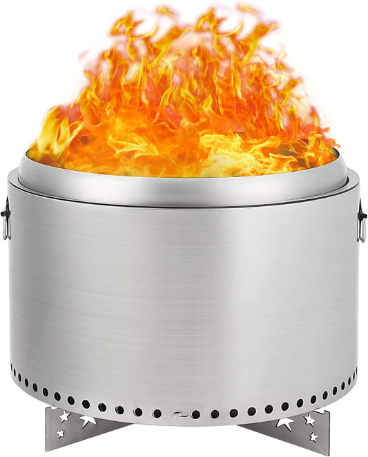 Hipicute 20.5" Smokeless Fire Pit, Stainless Steel Fire Pit with Handle, Portable Fire Pit for Camping with Removable Ash Pan, Outdoor Bonfire Pit for Camping, Garden, Patio