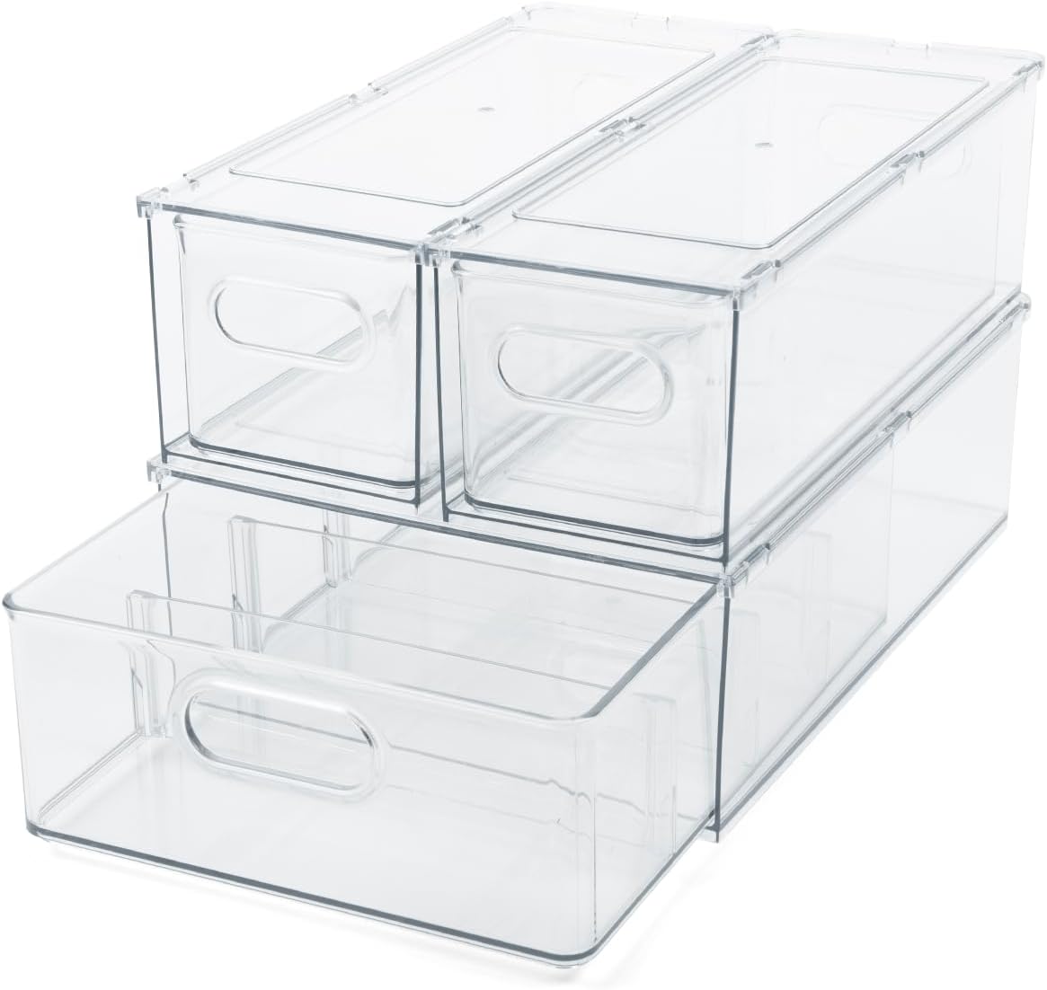 Clear Refrigerator Organizer Bins For Pantry Organization and Food Storage, Stackable Plastic Storage Bin With Pull-Out Drawer – Kitchen Containers, 3 Pack