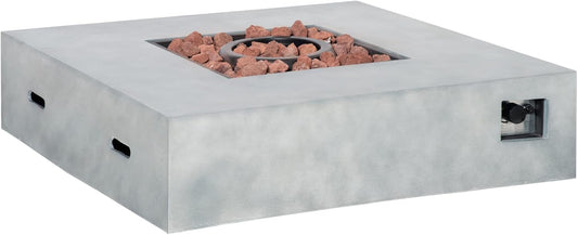 Outsunny Outdoor Propane Fire Pit Table Faux Grey Ledge Stone 42-inch Square Fire Table, 50,000BTU Auto Ignition Gas Firepits with Protective Cover, Lava Rocks, CSA Certification for Outdoor, Grey