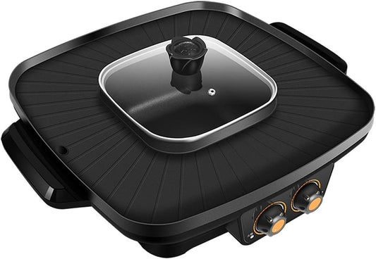 HHWKSJ 2 in 1 Electric Smokeless Grill and Hot Pot 110V Split Easy Cleaning Dual Temperature Control