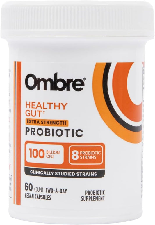 Ombre Healthy Gut Probiotics for Digestive Health 100 Billion CFU - Prebiotics and Probiotics for Women & Men with Lactobacillus Acidophilus & Digestive Enzymes, Gut Health Support, Vegan, 30 Servings