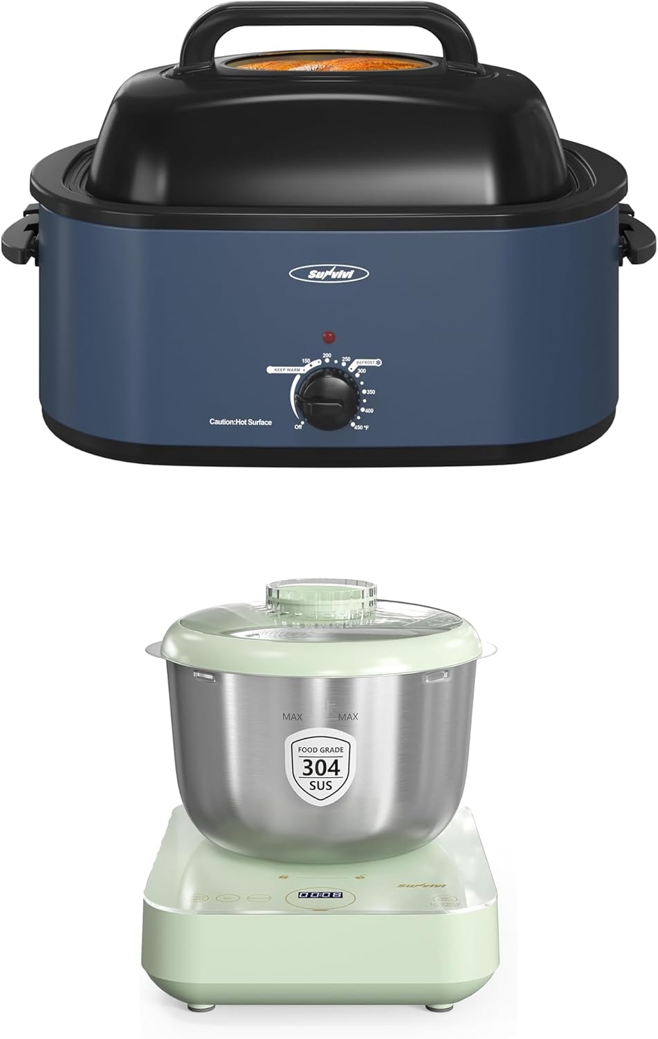 Roaster Oven And Electric Dough Maker with Weighing Function,24 Quart Electric Roaster Oven with Glass Lid,5.2QT Dough Mixer with Ferment Function