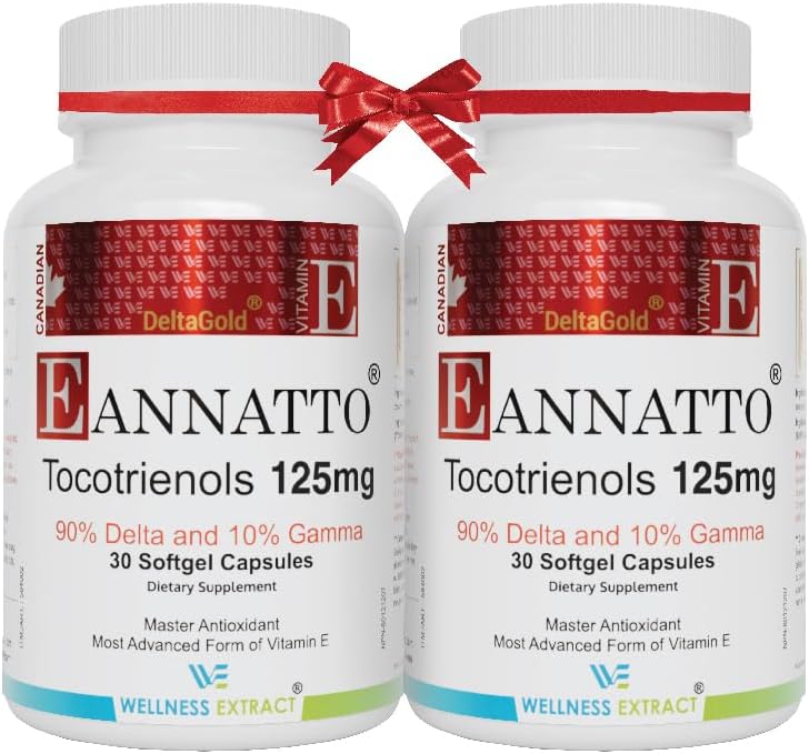 Eannatto Tocotrienols Vitamin E Supplements Tocopherol Free, Supports Immune Health, Non-GMO, Gluten Free & Antioxidant 125mg 30 Softgels (Pack of 2)