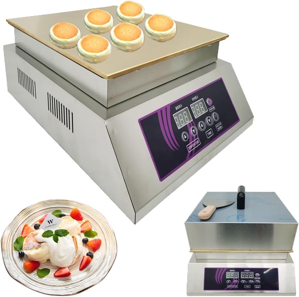 Electric Souffle Making Machine Stainless Steel Dorayaki Baker Commercial Souffle Muffin Pancake Maker 14.17x12.99in Non-Stick Copper Plate 60-240℃ Temperature Control Electric Griddle 110V