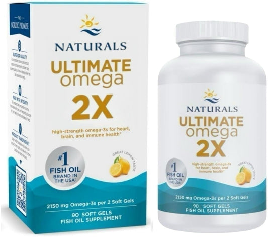 𝑼𝒍𝒕𝒊𝒎𝒂𝒕𝒆 𝑶𝒎𝒆𝒈𝒂 𝟐𝑿 2150mg, Lemon Flavor, 90 Count, Good for Heart and Brain, Gluten Free, Non-GMO