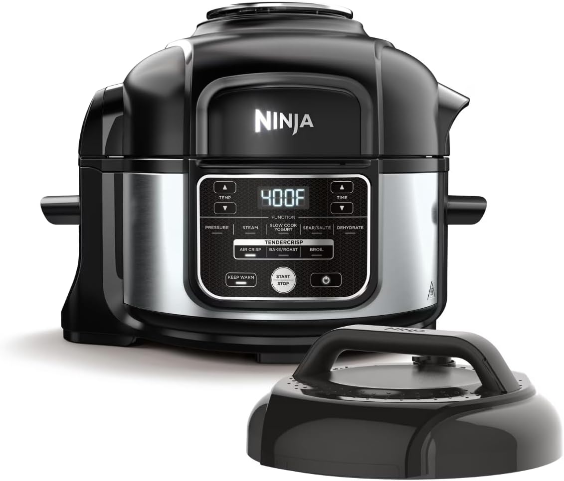 Ninja 10-in-1 Compact Luxury Cooker, 5-Qt Pressure Cooker & Air Fryer in Stainless Steel, Sleek Space-Saving Design with 10 Cooking Functions for Modern Kitchens
