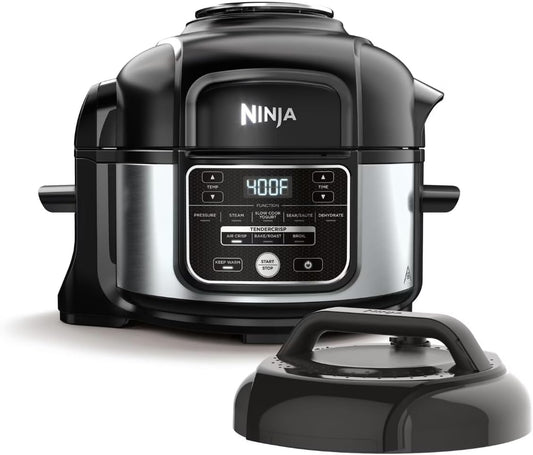 Ninja 10-in-1 Compact Luxury Cooker, 5-Qt Pressure Cooker & Air Fryer in Stainless Steel, Sleek Space-Saving Design with 10 Cooking Functions for Modern Kitchens