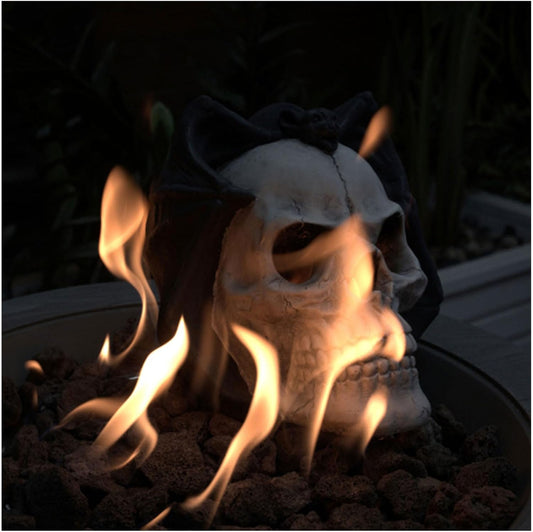 Fire Pit Skulls 8.1 Inch Halloween Metal Human Skull Heat-Resistant Firepit Decoration Realistic Burning Effect Gas Log for Ventless & Vent Free Outdoor & Indoor Spooky Decor
