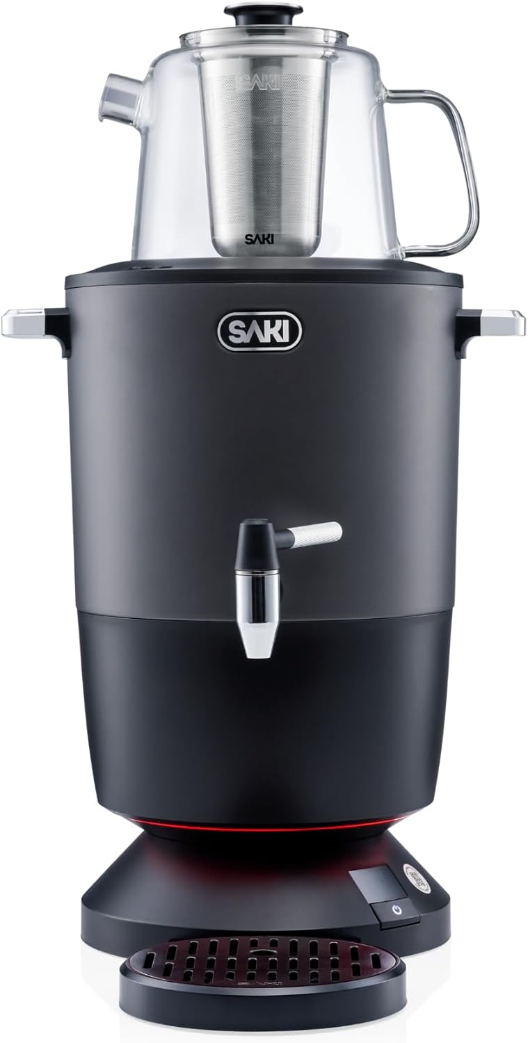 SAKI Chaiovar Electric Samovar - 4L Stainless Steel Electric Tea Maker, Temperature Display, Large Glass Teapot, Boil Dry & Auto Shut Off, Best for Persian, Russian, and Turkish Tea (Space Grey)