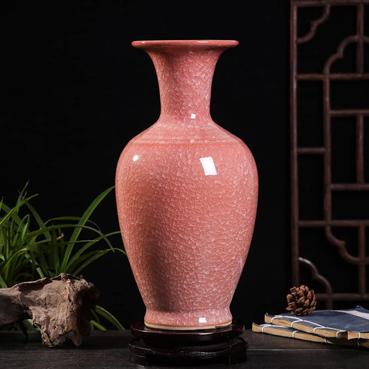 Romantic Pink Ceramic Vase Handmade Ice Cracked Rose Appliances Creative Table Decoration Unique Handicraft Decoration Chinese Style Home Decoration Porcelain (Color : A)