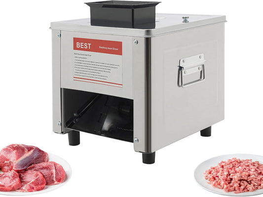 850W Electric Meat Cutter Machine, 2.5mm Thickness 330lb\/h Commercial Fresh Meat Slicer Shredded Cutting Machine, Stainless Steel Food Cutting Slicer for Slices Strips Cubes Minced Meat,w\/Clean Gun