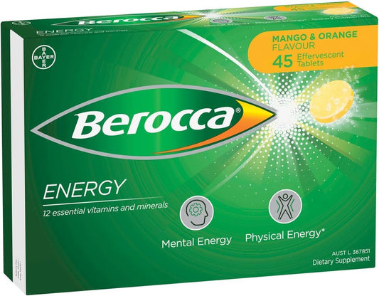 Berocca Energy Vitamin B & C Mango & Orange Flavour Effervescent Tablets 45 Count