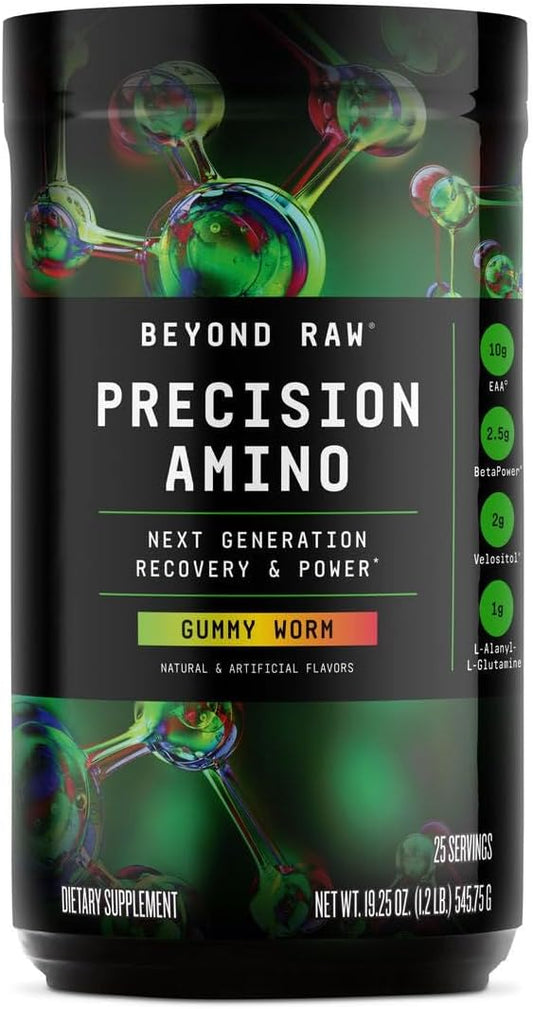 BEYOND RAW Precision Amino, Recovery & Power Amino Acid Formula, Fuel Muscles, Enhance Hydration, Gummy Worm, 25 Servings