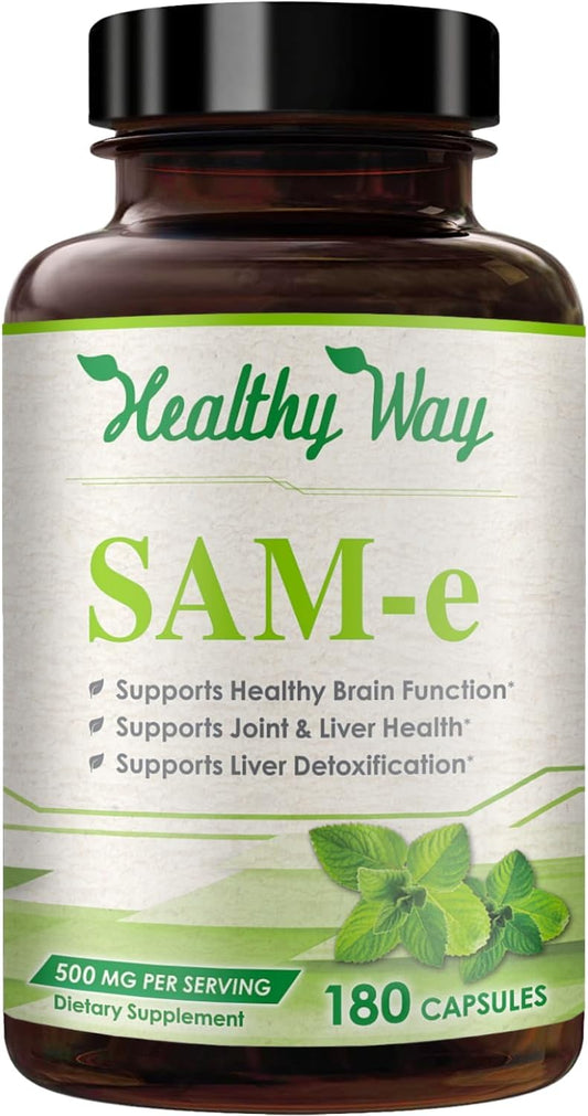 HealthyWayRx 500mg SAM-e Supplement - High Strength 500mg S-Adenosyl-L-Methionine Capsules for Brain Liver and Mood Support - Non-GMO High Absorption Same Supplement (Single)