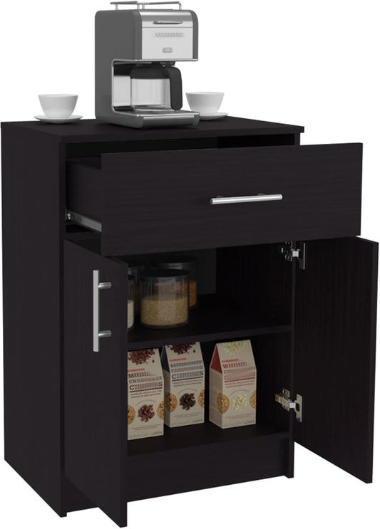 Sideboard Pantry Cabinet with One Drawer and Two Interior Shelves, Black MDF Storage Unit for Kitchen, Ideal for Pots, Pans, and Small Appliances