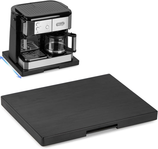 ANBOXIT Appliance Slider, Wooden Sliding Tray for Coffee Maker, Coffee Pot Slider for Counter, Kitchen Caddy Rolling Tray (Classic Black- Wide)