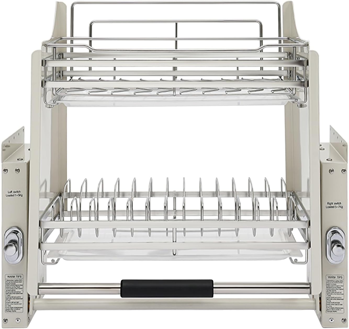 Pull Down Cabinet Organizer, 2 Tiers Spice and Dishes Pull Out Cabinet Storage Shelf, Pull-Down Dish and Spice Rack System for Kitchen Appliance