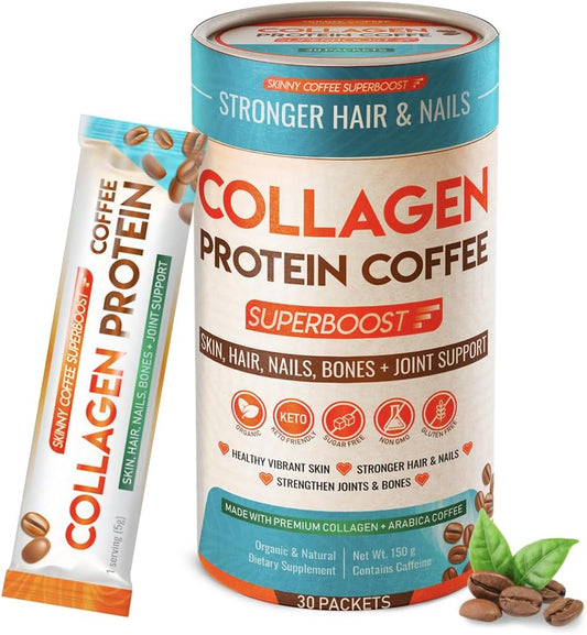 Collagen Protein Coffee Peptides Powder \u2013 for Better Focus, Energy, Digestion, Bloating & Immunity for Women & Men | Supports Glowing Skin, Hair, Nail, Skin, Bone & Joint Health | 30 Servings