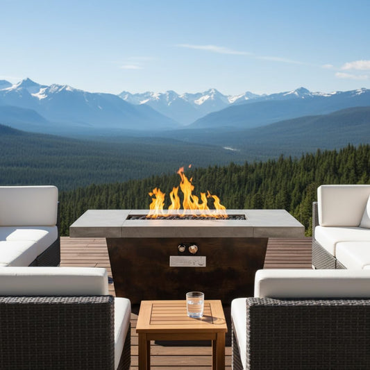 42 Inch Rectangular Gas Fire Pit Table with Cement-Like Finish, 50000 BTU Outdoor Heating Table for Patio, Backyard & Garden