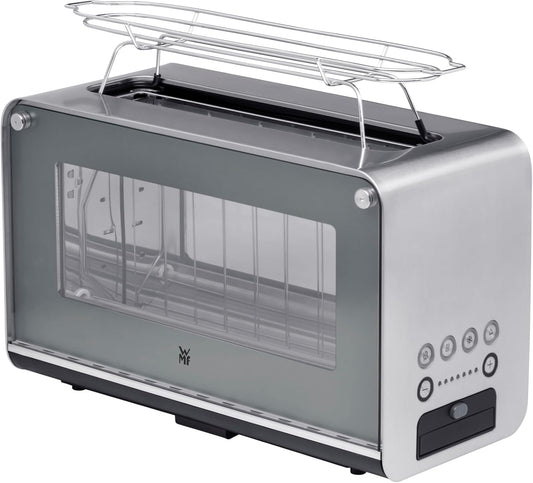 WMF Lono Toaster Glas mit Brötchenaufsatz, 2 Scheiben, XXL, motorisierte Toastaufnahme, Aufwärm-Funktion, 7 Bräunungsstufen, Toaster edelstahl matt
