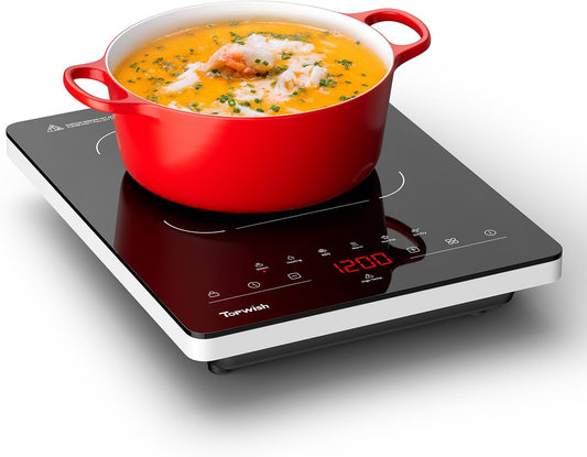 TOPWISH Portable Electric Stove,110V Single Burner Electric Cooktop, Countertop Burner Hot Plate with 6 Preset Functions,10 Power Levels,LED Touch Control, Child Lock &Timer