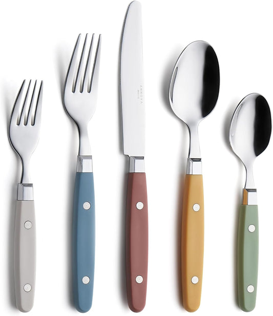 ANNOVA Silverware Set Stainless Steel Cutlery Color Handle With Rivet\/Retro Flatware (Morandi Mix, 20 Pieces)
