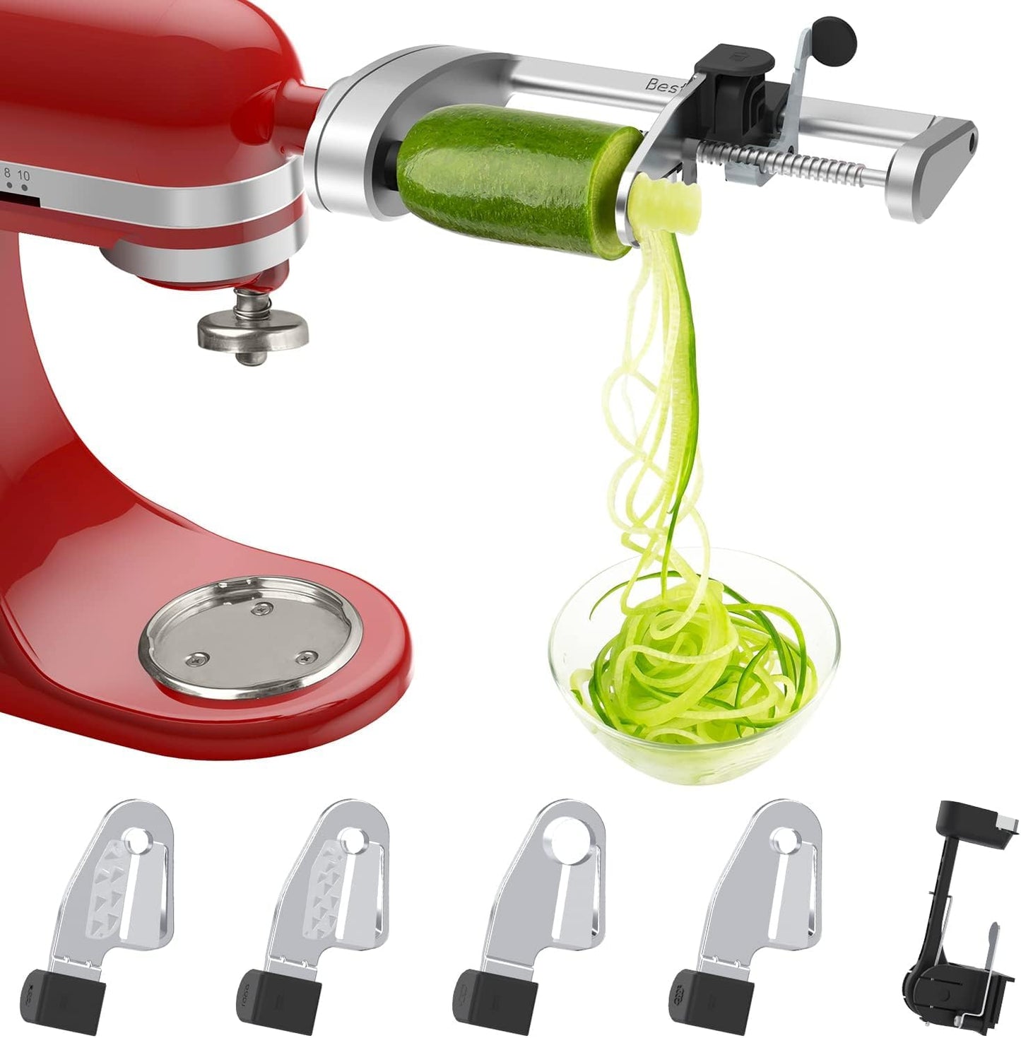 Bestand Spiralizer Attachment (5 Blades) Compatible with KitchenAid Stand Mixer, Comes with Peel, Core and Slice, Vegetable Slicer (Not KitchenAid Brand Spiralizer)